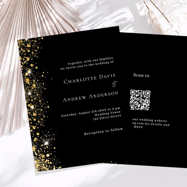 Lámina Código QR de oro negro Invitación a boda presupues (Subido por el creador)