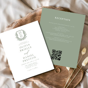 Lámina Código QR del Boda del monograma del Escudo verde