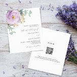 Lámina Código QR floral violeta código RSVP boda de presu<br><div class="desc">Un fondo blanco. Decoradas con flores violetas, violetas, rosas y hojas de eucalipto de color verde acuático, estribillos, vegetación y una imitación de las bromas de oro. Personaliza y agrega tus nombres y detalles. Atrás: agregue la URL de su sitio web boda al código QR para obtener más detalles y/o...</div>