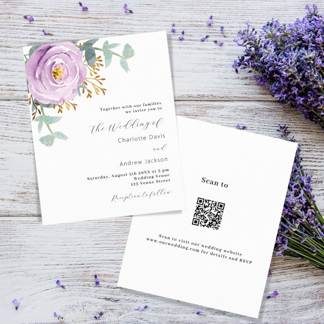 Lámina Código QR floral violeta código RSVP boda de presu (Subido por el creador)