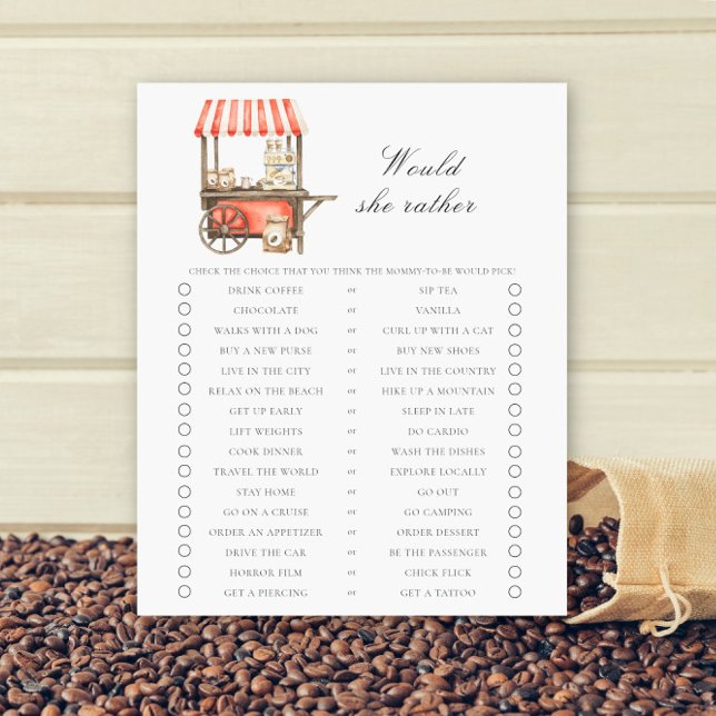 Lámina Coffee cart Baby shower Would she rather (Subido por el creador)