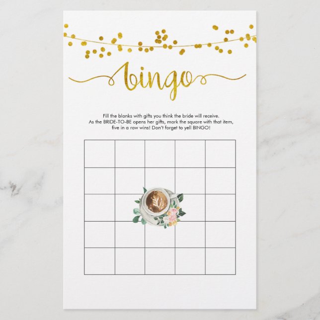 Lámina Coffee Love está preparando Bingo Bridal Shower Ga (Anverso)