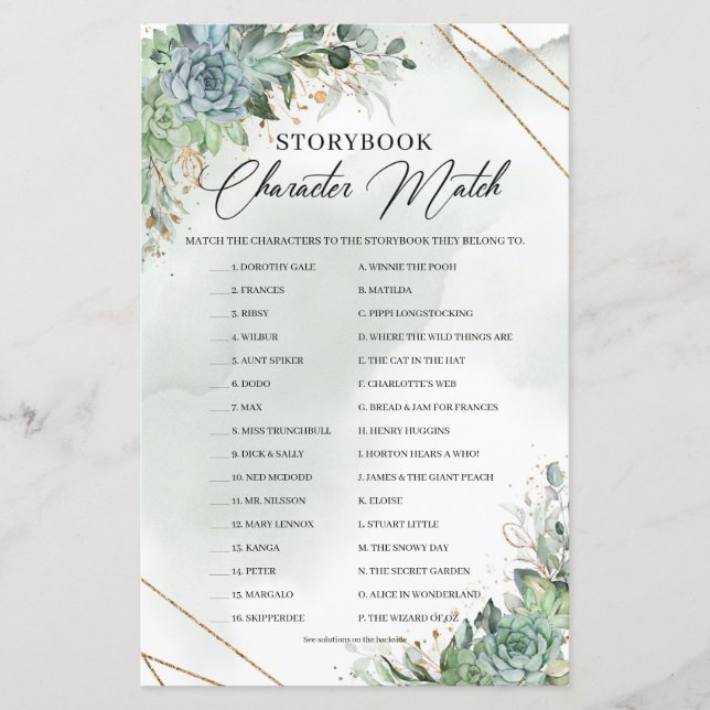 Lámina Coincidencia de caracteres de libro de cuentos ver (Anverso)