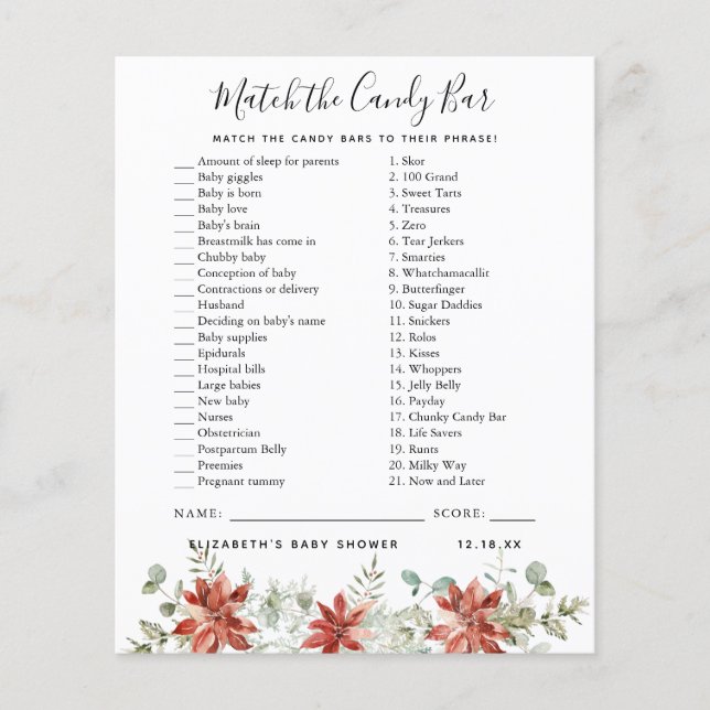 Lámina Coincidir con la barra de velas | Juego Baby Showe (Anverso)