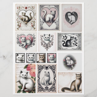 Lámina Colección Adorable de Ephemera de Gatos para Paper