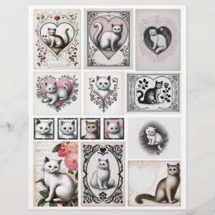Lámina Colección Adorable de Ephemera de Gatos para Paper