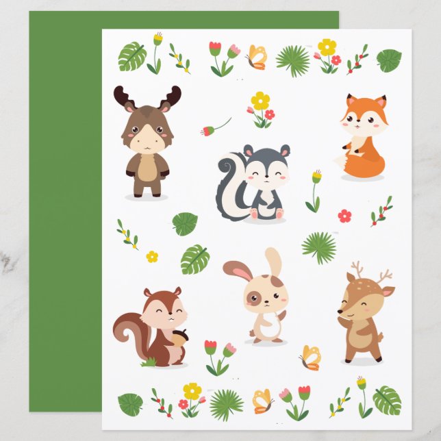 Lámina Colección de animales de bosque 2 Papel de reserva (Anverso / Reverso)