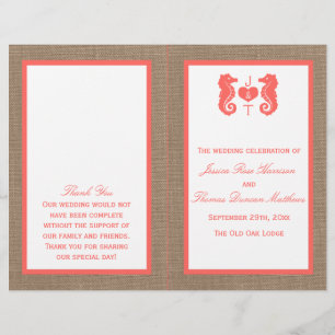 Lámina Colección de Bodas de Playa Coral Seahorse Burlap