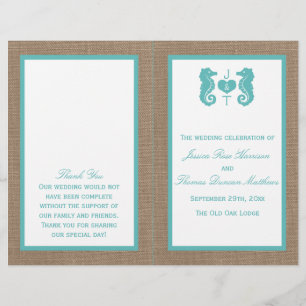 Lámina Colección de Bodas Turquoise Seahorse Burlap Beach