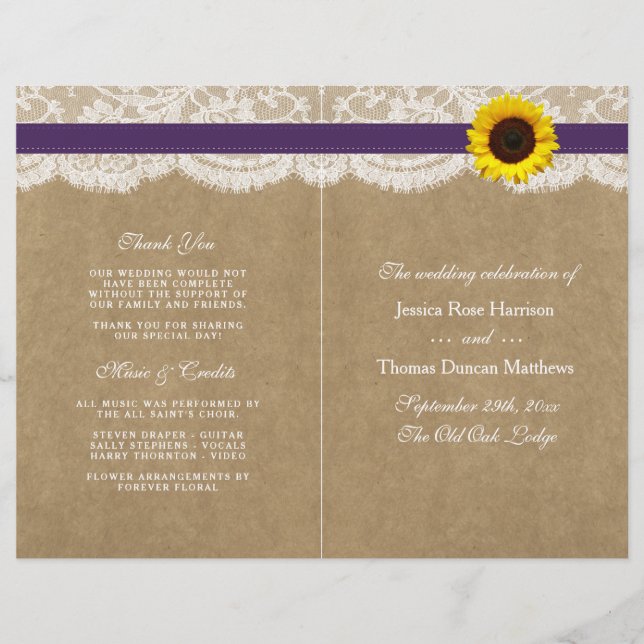 Lámina Colección Kraft, Lace & Sunflower - Púrpura (Anverso)