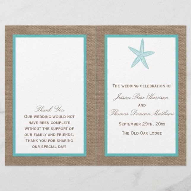 Lámina Colección Turquoise Starfish Burlap Beach Wedding (Anverso)