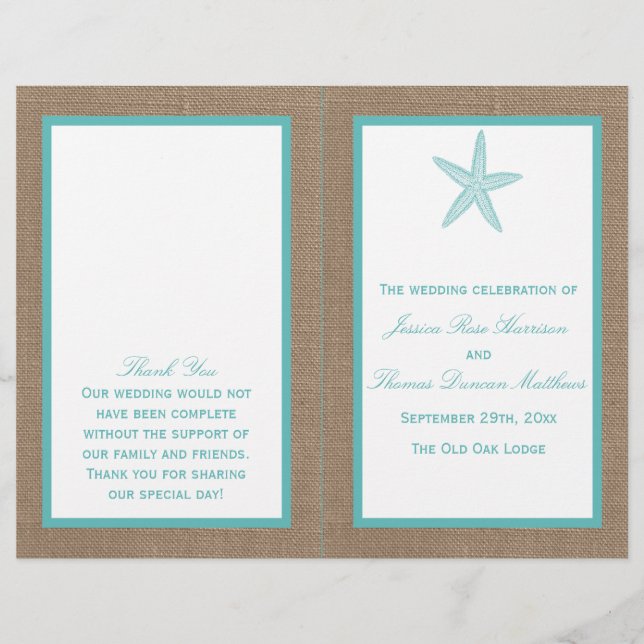 Lámina Colección Turquoise Starfish Burlap Beach Wedding (Anverso)
