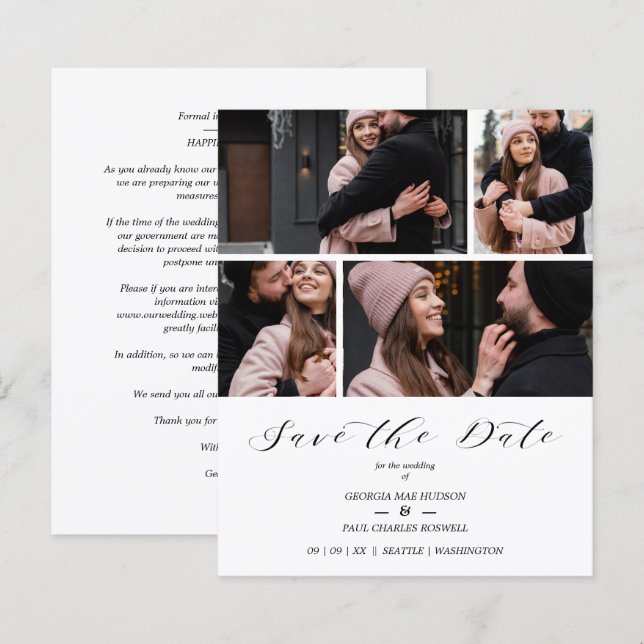 Lámina Collage 4 Photos Modern Couple Wedding (Anverso / Reverso)