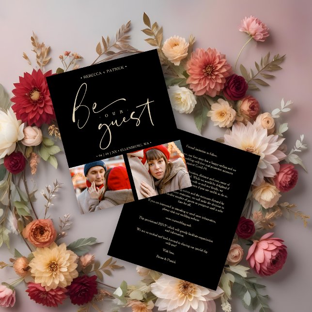 Lámina Collage de Bodas de presupuesto 2 fotos sea nuestr (Budget Wedding Collage 2 Photos Be Our Guest
Low Cost Collage Two Photos Be Our Guest Romantic Cards)