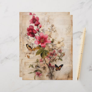 Lámina Collage de flores de Borgoña en terreno de vestir 