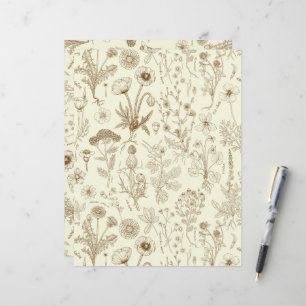 Lámina Collage de flores silvestres/ beige y sepia