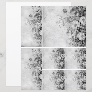 Lámina Collage de Flores Vintage 1b 2 de 4 Blanco y negro