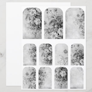Lámina Collage de Flores Vintage 1b 4 de 4 Blanco y Negro