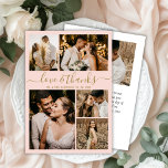 Lámina Collage de fotos de presupuesto Boda de Rubor Grac<br><div class="desc">Budget Elegant Gold y Rubor Pink Script 5 Collage de fotos Boda Gracias viajero personalizado de bajo presupuesto. Plantilla de agradecimiento boda moderno que incluye cinco (5) fotos en la parte delantera y una (1) foto en la parte posterior. En la parte delantera del papel "Amor y gracias" escritura tipográfica...</div>
