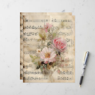 Lámina Collage de partitura y rosas
