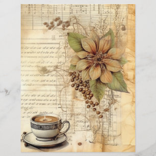 Lámina Collage Papel viejo taza de café té luz flor