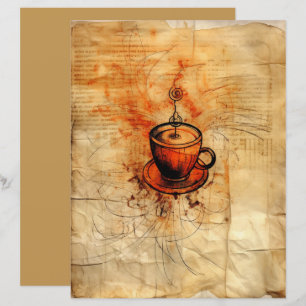 Lámina Collage Papel viejo Taza roja de café o té