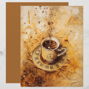Lámina Collage Taza de papel viejo reloj