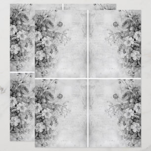 Lámina Collage Vintage Flores 1b 1 de 4 Blanco y negro