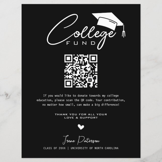 Lámina College Fund Qr Code Black White Graduation Modern (Anverso)