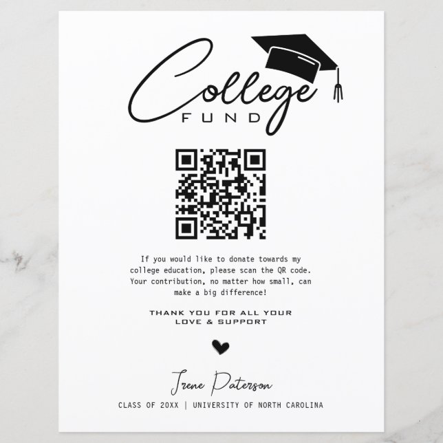 Lámina College Fund Qr Code Black White Graduation Modern (Anverso)