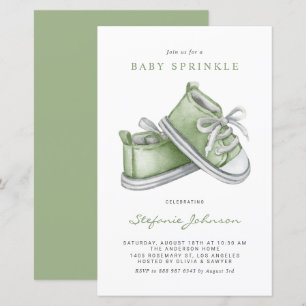Lámina Colores de agua verdes Bebés Zapatos Bebé Invitaci