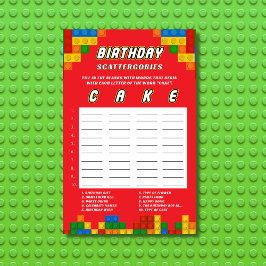 Lámina Colorful Builder Birthday Scattergories Game