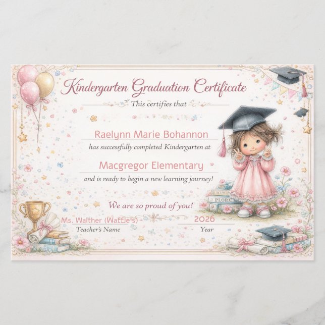 Lámina Colorful Kindergarten Graduation Certificate  (Anverso)