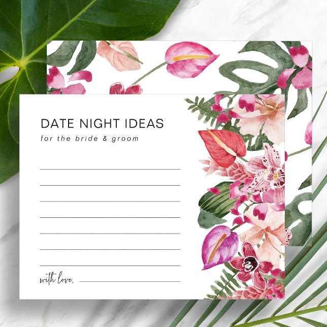 Lámina Coloridas ideas tropicales florales nocturnas (Colorful Tropical Floral Date Night Ideas Enclosure Card by Painted Paperie
)