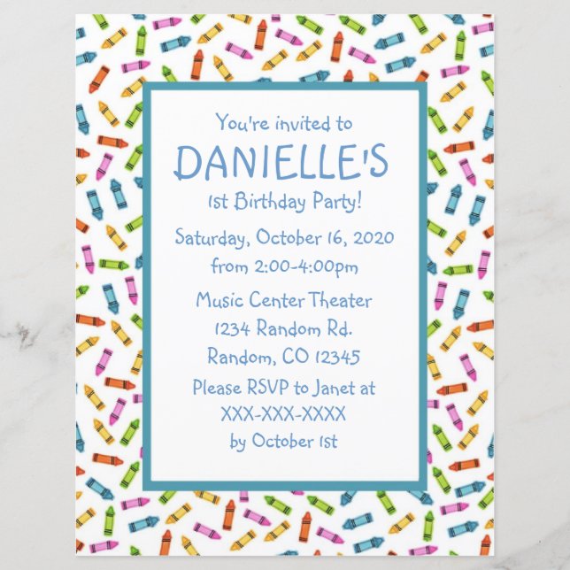 Lámina Coloridas invitaciones para fiestas de cumpleaños  (Anverso)