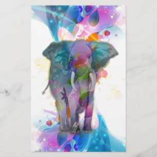 Lámina coloridas y lindas acuarelas salpican elefante