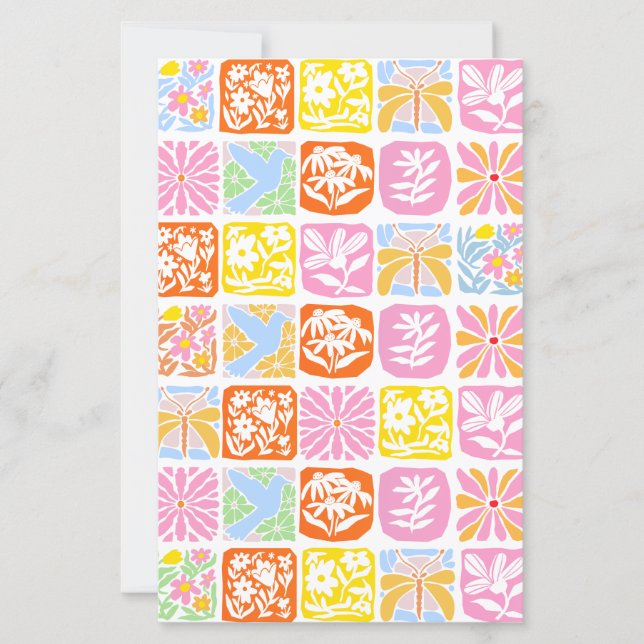 Lámina Colorido Tile Floral Botánico Folk Whimsical (Anverso)