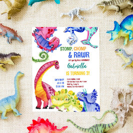 Lámina Coloridos dinosaurios niños cumpleaños invitación