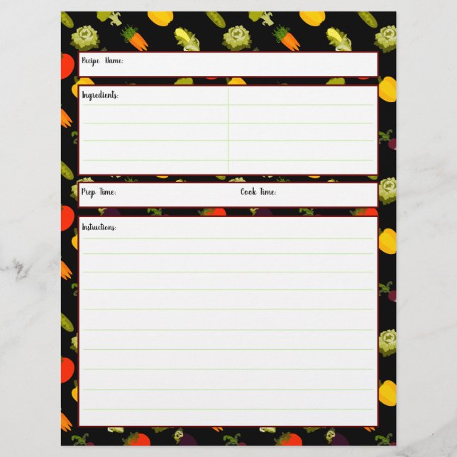 Lámina Coma tu receta de vegetales (Anverso)