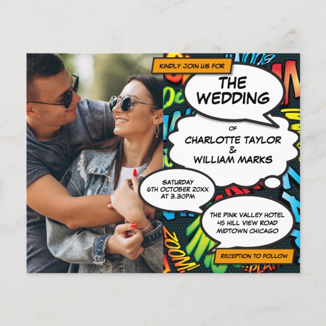 Lámina Comic Book Photo All In One Budget Wedding Invitad (Anverso)