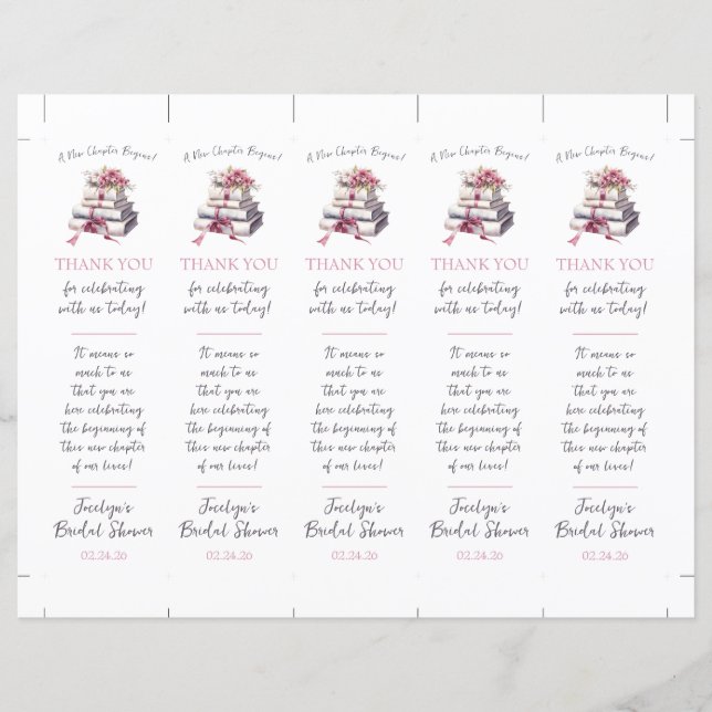 Lámina ¡Comienza Un Nuevo Capítulo! Bookmark Shower Favor (Anverso)