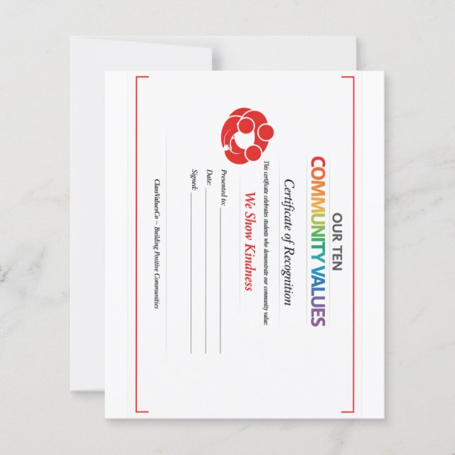 Lámina Community Kindness Certificate 4.5x5 Paper Sheet  (Anverso)