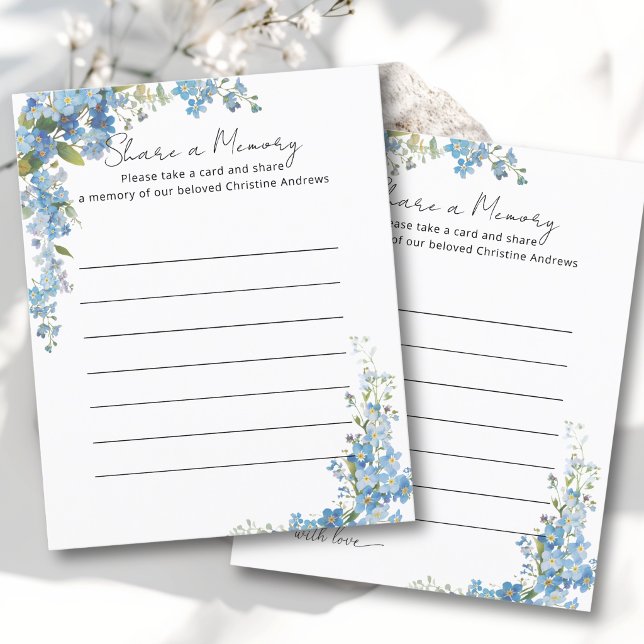 Lámina Comparte un Recuerdo - Asistencia a Servicio Funer (Share a Memory - Funeral Service Attendance Blue & White. Forget me not flower watercolor design.)