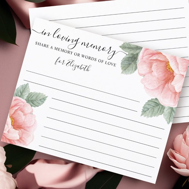 Lámina Compartir una memoria Peony Floral Funeral (Heartfelt memento enables guests to recount their treasured experiences, moments, and recollections )