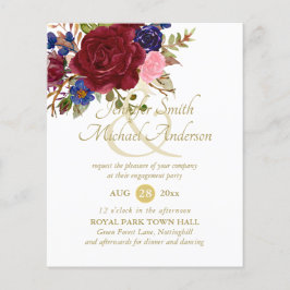 Lámina Compromiso del Boda Rosa Rosa Azul Borgoña