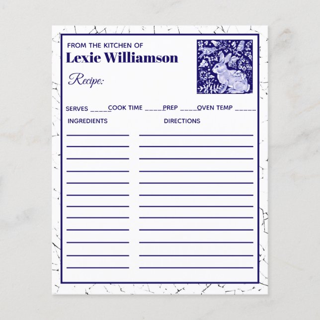 Lámina Conejo Azul De La Cocina Del Personalizado Delft D (Anverso)