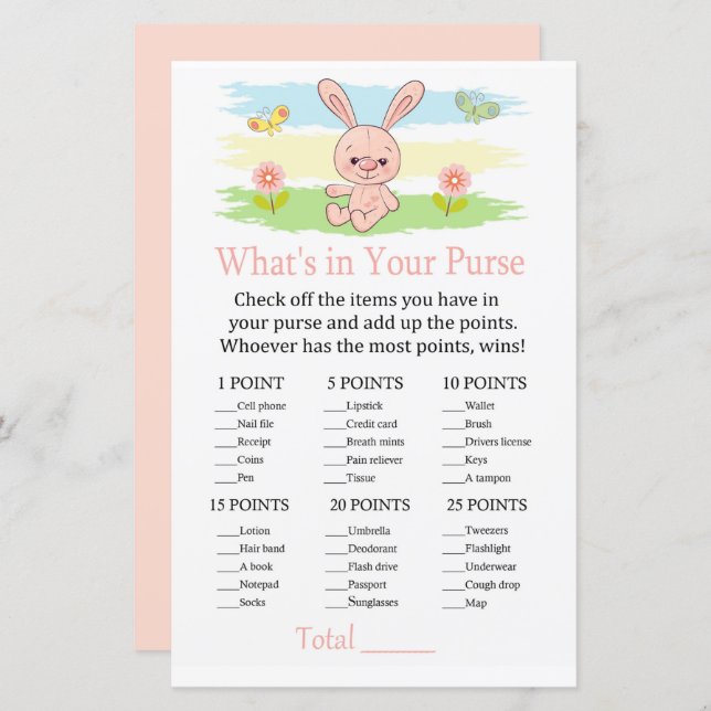 Lámina Conejo de bebés ¿Qué hay en tu juego de bolsos? (Anverso / Reverso)