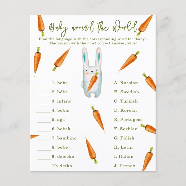 Lámina Conejo lindo - juego de bebé alrededor del mundo (Anverso)