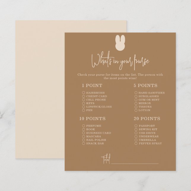 Lámina Conejo simple ¿Qué hay en tu bolso baby shower (Anverso / Reverso)