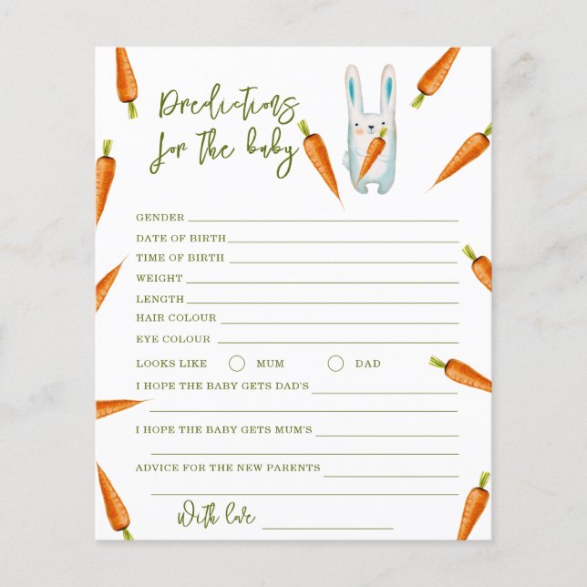 Lámina Conejo y zanahoria - predicciones y consejos para  (Anverso)